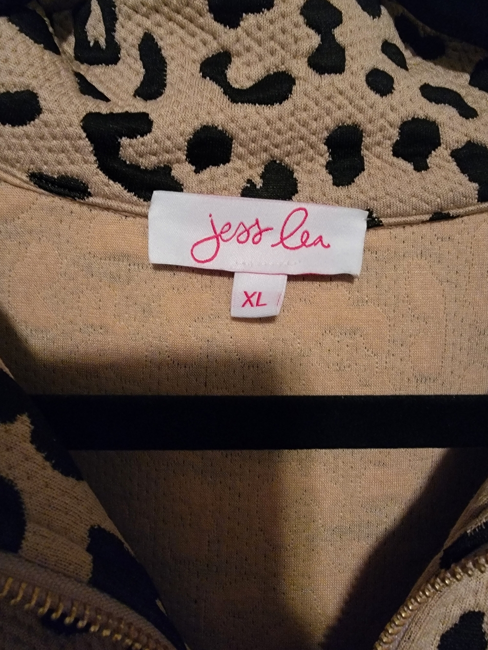 New Women's Beige Leopard Print Quarter-Zip Sweater - Picture 3 of 5